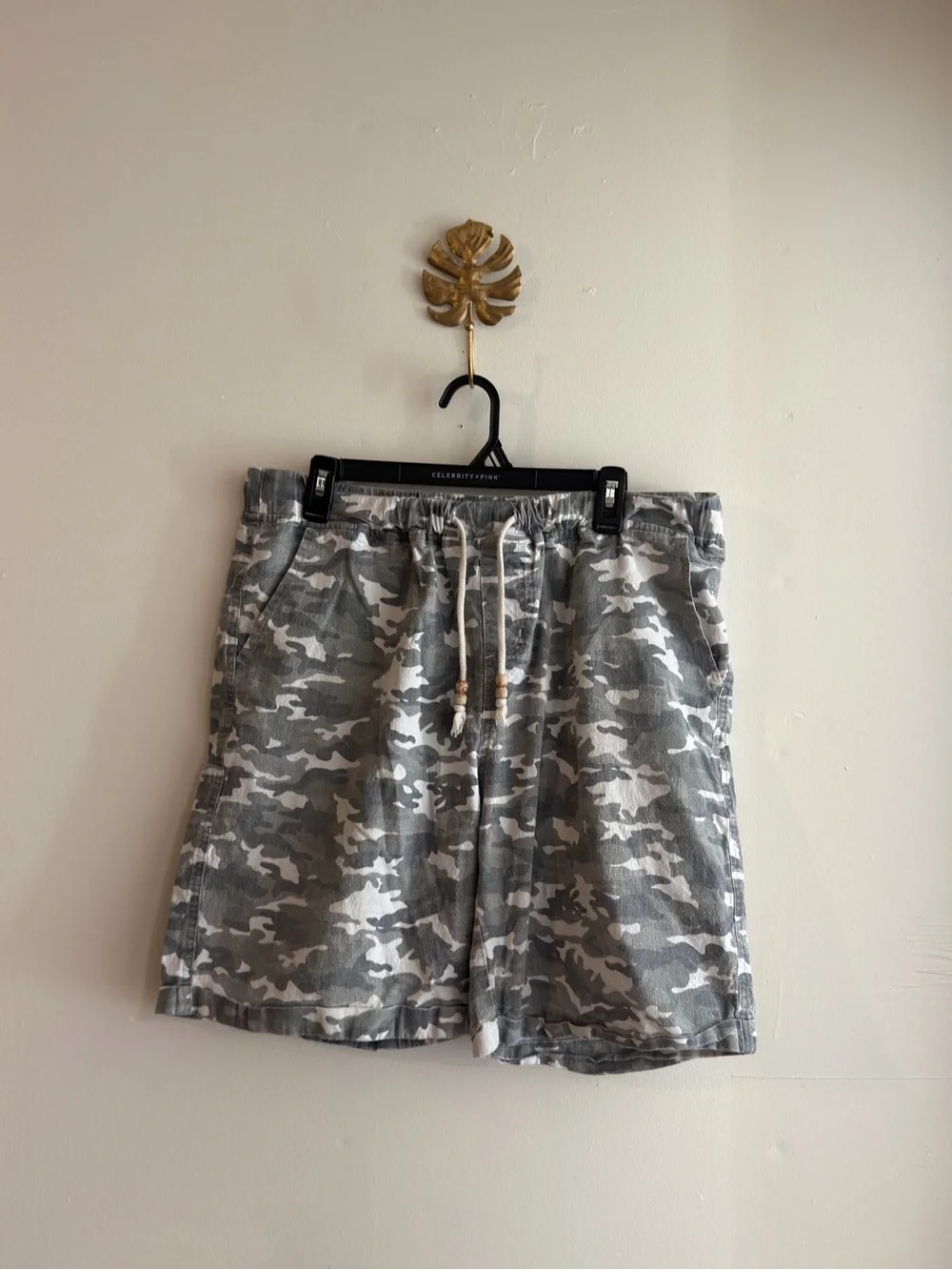Unisex Gray Camo Canvas Drawstring Shorts